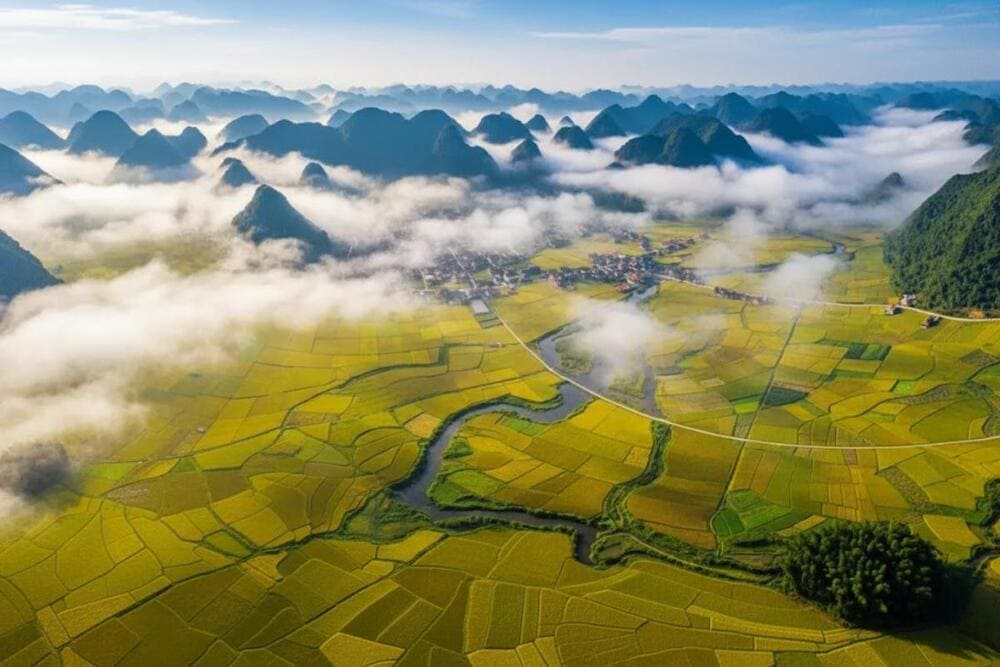 Thời điểm n&agrave;y, Lạng Sơn phủ một m&agrave;u v&agrave;ng &oacute;ng của l&uacute;a ch&iacute;n.